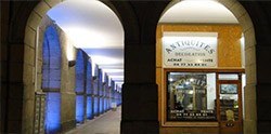 Boutique des antiquaires Charpille et Grancge sous les arcades de l'hôtel de ville de Saint-Etienne